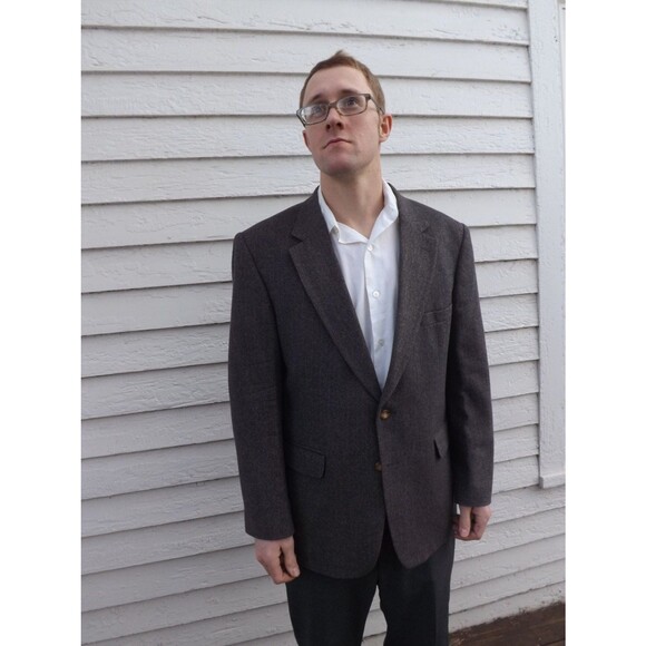 Trotters Club Mens Herringbone Jacket Sport Coat Vintage 46 R - Picture 2 of 5